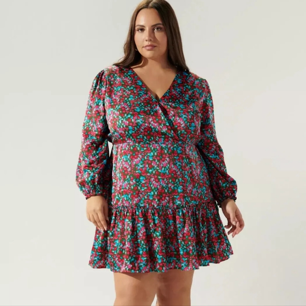 Sugarlips Mariko Satin Surplice Mini Dress 3x Floral